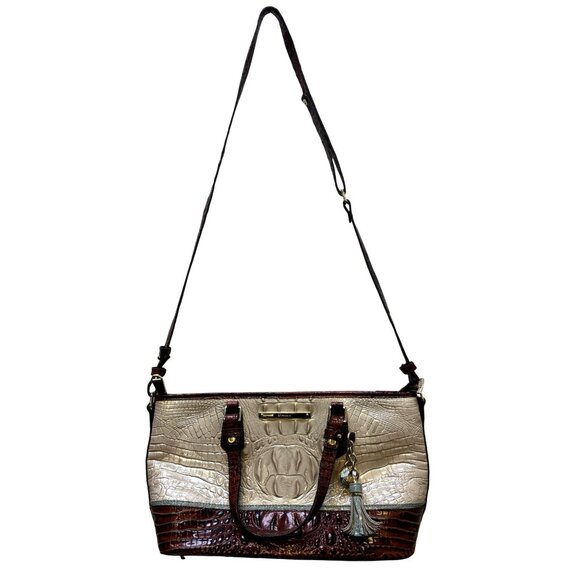 Brahmin Shoulder Purse In Bone & Brown Croc Embossed Leather - Picture 5 of 9